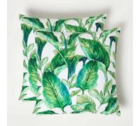 HOMESCAPES Coussin d’extérieur imperméable Feuilles de bananier, Coussin de Jardin carré 45x45 cm, Décoration Jardin extérieur - Lot de 2