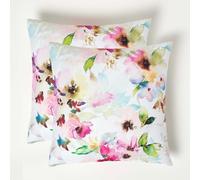 HOMESCAPES Coussin d’extérieur imperméable Fleurs à l'aquarelle, Coussin de Jardin carré 45x45 cm, Décoration Jardin extérieur - Lot de 2