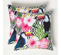 HOMESCAPES Coussin d’extérieur imperméable Toucan, Coussin de Jardin carré 45x45 cm, Décoration Jardin extérieur - Lot de 2