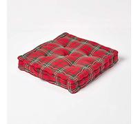 HOMESCAPES Coussin de Chaise à Motif écossais Edward Tartan et Couleurs Rouge Vert Blanc Fait en 100% Coton de 40x40 cm pour Chaise de Salon et Chaise de Jardin