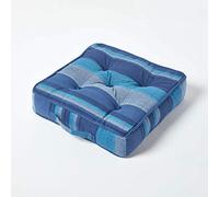 HOMESCAPES Coussin de Chaise ou Réhausseur Bleu en 100% Coton de 40 x 40 x 8 cm appartenant à la Collection Stripes