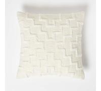 HOMESCAPES Coussin écru en Coton à Motif géométrique, Coussin carré tufté 45x45 cm