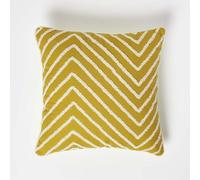 HOMESCAPES Coussin Jaune Moutarde en Coton, Coussin 45x45 cm, Coussin tufté à Motif géométrique Chevrons