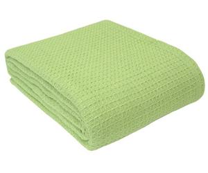 HOMESCAPES Couverture en Coton Bio - Vert Clair, Plaid nid d’Abeille 180 x 230 cm