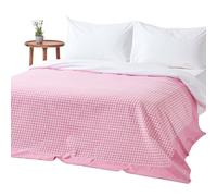 HOMESCAPES Couvre lit - Couverture, 2 Personnes (225 x 255 cm). Pur Coton Ultra Doux. Couleur Rose Blanc