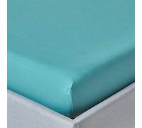 HOMESCAPES Drap Housse 140x190 cm, Bonnet 30 cm et Jupe élastique, 100% Coton égyptien 200 Fils, Coloris Turquoise