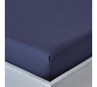 HOMESCAPES Drap Housse 150x200 cm, Bonnet 46 cm et Jupe élastique, 100% Coton égyptien 200 Fils, Coloris Bleu Marine