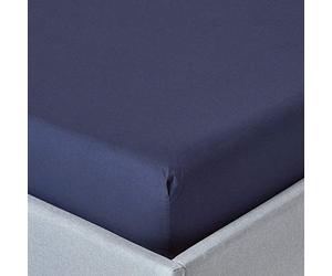 HOMESCAPES Drap Housse 150x200 cm, Bonnet 46 cm et Jupe élastique, 100% Coton égyptien 200 Fils, Coloris Bleu Marine