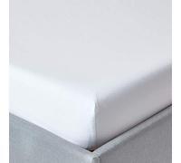 HOMESCAPES Drap Housse 180x200 cm, Bonnet 46 cm et Jupe élastique, 100% Coton égyptien 200 Fils, Coloris Blanc