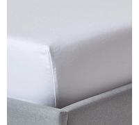 HOMESCAPES Drap Housse 90x190 cm, Grand Bonnet 46 cm et Jupe élastique, 100% Satin de Coton égyptien 1000 Fils, Coloris Blanc
