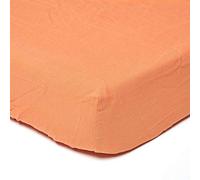 HOMESCAPES Drap-Housse élastiqué en Lin lavé Orange - 90 x 190 cm