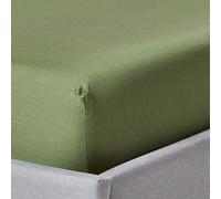 HOMESCAPES Drap-Housse uni 100% Coton égyptien Bio 400 Fils Vert Mousse 90 x 190 cm