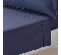 HOMESCAPES Drap Plat uni 100% Coton égyptien 200 Fils, Drap de lit Bleu Marine 240 x 275 cm
