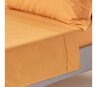HOMESCAPES Drap Plat uni 100% Coton égyptien 200 Fils, Drap de lit Jaune Moutarde 275 x 275 cm