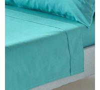HOMESCAPES Drap Plat uni 100% Coton égyptien 200 Fils, Drap de lit Turquoise 240 x 275 cm