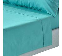 HOMESCAPES Drap Plat uni 100% Coton égyptien 200 Fils, Drap de lit Turquoise 270 x 300 cm