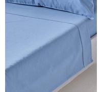HOMESCAPES Drap Plat uni, 100% Satin de Coton égyptien 1000 Fils, Coloris Bleu 230 x 255 cm