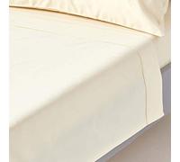HOMESCAPES Drap Plat uni, 100% Satin de Coton égyptien 1000 Fils, Coloris Crème 240 x 275 cm