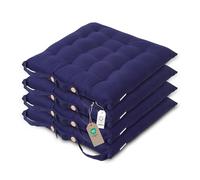HOMESCAPES Galette de Chaise 40x40 cm, Lot de 4, Coussin de Chaise en Coton, Coloris Bleu Marine
