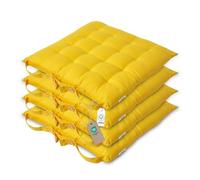 HOMESCAPES Galette de Chaise 40x40 cm, Lot de 4, Coussin de Chaise en Coton, Coloris Jaune