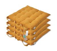 HOMESCAPES Galette de Chaise 40x40 cm, Lot de 4, Coussin de Chaise en Coton, Coloris Jaune Moutarde