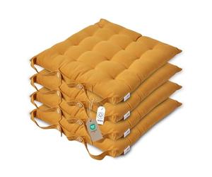 HOMESCAPES Galette de Chaise 40x40 cm, Lot de 4, Coussin de Chaise en Coton, Coloris Jaune Moutarde