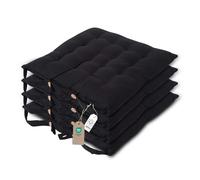 HOMESCAPES Galette de Chaise 40x40 cm, Lot de 4, Coussin de Chaise en Coton, Coloris Noir