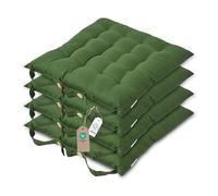HOMESCAPES Galette de Chaise 40x40 cm, Lot de 4, Coussin de Chaise en Coton, Coloris Vert foncé