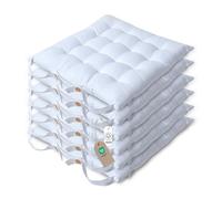 HOMESCAPES Galette de Chaise 40x40 cm, Lot de 6, Coussin de Chaise en Coton, Coloris Blanc