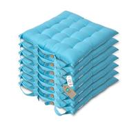HOMESCAPES Galette de Chaise 40x40 cm, Lot de 6, Coussin de Chaise en Coton, Coloris Bleu Clair