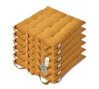 HOMESCAPES Galette de Chaise 40x40 cm, Lot de 6, Coussin de Chaise en Coton, Coloris Jaune Moutarde
