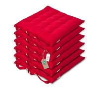 HOMESCAPES Galette de Chaise 40x40 cm, Lot de 6, Coussin de Chaise en Coton, Coloris Rouge