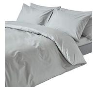 HOMESCAPES Housse de Couette 135x200 cm et 1 taie d’Oreiller 50x75 cm, Parure de lit 1 Personne en 100% Coton égyptien 200 Fils, Coloris Gris