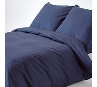 HOMESCAPES Housse de Couette 155x220 cm et 1 taie d'oreiller 80x80 cm, Parure de lit en 100% Coton égyptien 200 Fils, Coloris Bleu Marine
