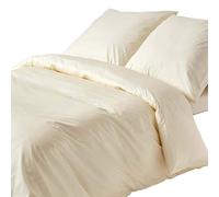 HOMESCAPES Housse de Couette 240x220 cm et 2 taies d'oreiller 80x80 cm, Parure de lit en 100% Coton égyptien 200 Fils, Coloris Crème