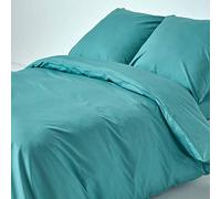 HOMESCAPES Housse de Couette 240x220 cm et 2 taies d'oreiller 80x80 cm, Parure de lit en 100% Coton égyptien 200 Fils, Coloris Turquoise