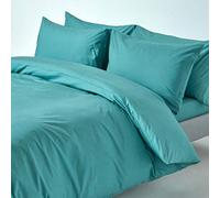 HOMESCAPES Housse de Couette 260x220 cm et 2 taies d’Oreiller 50x75 cm, Parure de lit 2 Personnes en 100% Coton égyptien 200 Fils, Coloris Turquoise