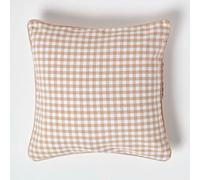 HOMESCAPES Housse de coussin Beige à carreaux Vichy en coton, Housse de coussin décoratif 45x45 cm