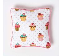 HOMESCAPES Housse de Coussin en Coton à Motif Fantaisie Cupcakes, Housse de Coussin 30x30 cm