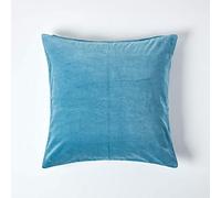 HOMESCAPES Housse de Coussin en Velours carrée 100% Coton uni Bleu, 60 x 60 cm