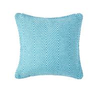 HOMESCAPES Housse de Coussin Halden Turquoise à Motif Chevrons en Coton, 60 x 60 cm