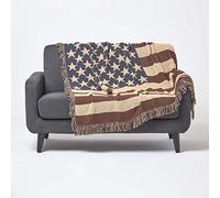 HOMESCAPES Jeté de Canapé au Motif du Drapeau Américain Fait en Pur Coton Tissé à la Main de 125 x 150 cm