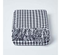 HOMESCAPES Jeté de canapé en 100% Coton - Noir - 230 x 250 cm - Plaid géométrique Pied de Poule