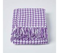 HOMESCAPES Jeté de canapé en 100% Coton - Violet - 225 x 255 cm - Plaid géométrique Pied de Poule