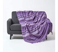 HOMESCAPES Jeté de lit/Jeté de canapé Violet à Rayures de 260 x 360 cm en Pur Coton appartenant à la Collection Stripes