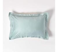 HOMESCAPES Lot de 2 Taie d’Oreiller à Volant Plat 50x75 cm en 100% Coton Bio Bleu 400 Fils