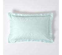 HOMESCAPES Lot de 2 Taie d’Oreiller rectangulaire Bleu 50 x 75 cm Volant Plat Oxford 330 Fils