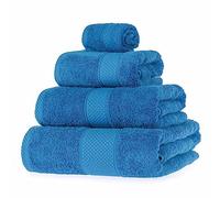 HOMESCAPES Lot de 4 Serviettes de Bain en 100% Coton Turc - Ultra Doux et Absorbant - 500 g/m² - Serviette pour Le Visage, Serviette de Toilette, Serviette de Bain et Drap de Bain - Bleu Cobalt