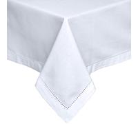 HOMESCAPES Nappe carrée en Tissu, Nappe de Table en 100% Coton uni Blanc, Linge de Table Lavable et hypoallergénique - 137 x 137 cm