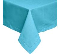HOMESCAPES Nappe carrée en Tissu, Nappe de Table en 100% Coton uni Bleu, Linge de Table Lavable et hypoallergénique - 137 x 137 cm